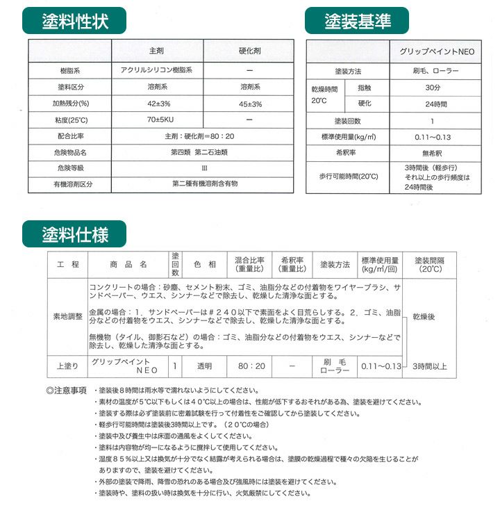 グリップペイントNEO　透明　4kgセット （シンロイヒ/溶剤2液/ノンスリップクリヤー塗料） 