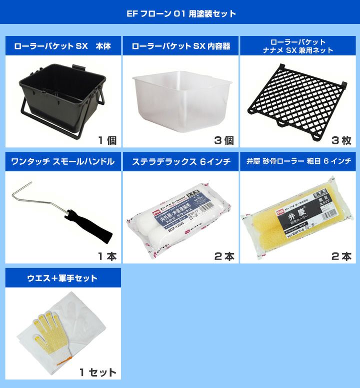 フローン01,バケット,ローラー,刷毛,マスカー,塗装セット,防水,砂骨ローラー,防水塗料