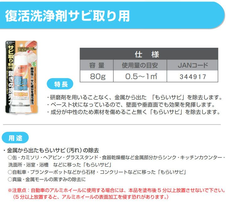 復活洗浄剤サビ取り用 80g（カンペハピオ）