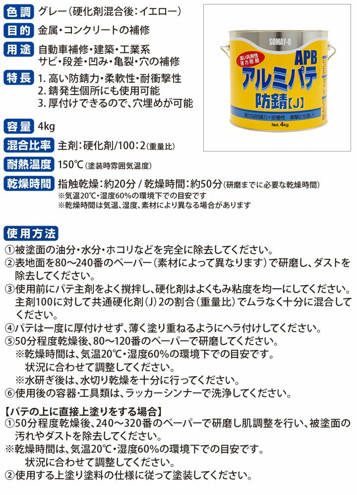 値引き パテ用共通硬化剤J イエロー色 旧ブルー色 アルミパテ防錆 アルミパテファイバー入りなど用染めQテクノロジィ 旧テロソン  旧製品はブルー色でしたが イエロー色に変更されました kumarika.com