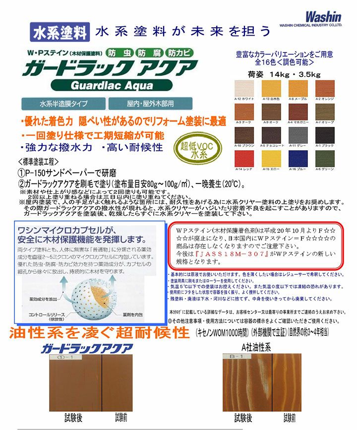 木材保護塗料 ガードラックアクア Ｗ・Ｐステイン オリーブ A-7 14K缶  - 2