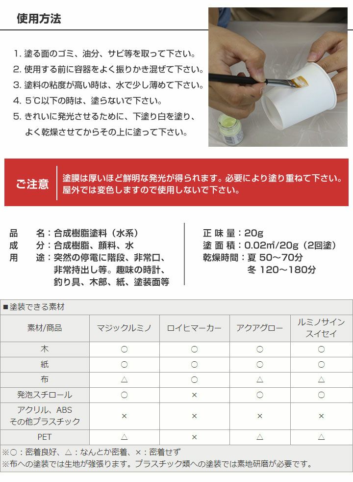 アクアグロー（水性夜光ペイント） 20g×6色セット （蓄光塗料/夜光塗料/シンロイヒ） | パジョリス