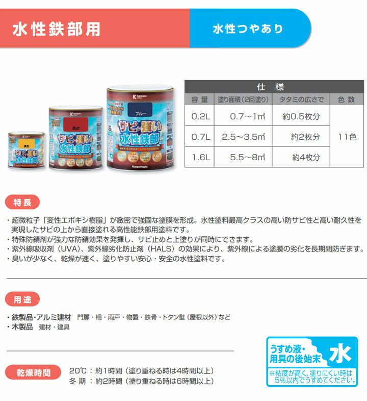 サビに強い,水性鉄部用,カンペハピオ,水性,屋内外用