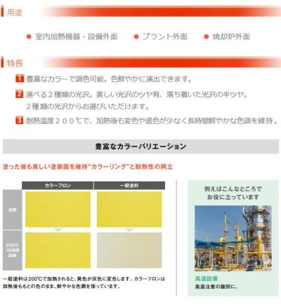 【耐熱200℃】 オキツモ 意匠性耐熱塗料（旧カラーフロン） 10Fシリーズ ＜半ツヤ：赤/青/緑/黄＞ 4kg 耐熱塗料 上塗り カラーバリエーション豊富 (1液型) okitsumo おきつも